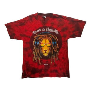 Rasta Lion Graphic Reggae Shirt Mens Size Large Red Tie  Dye Mexico Vacation Tee